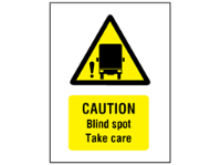 Caution blind spot take care symbol and text safety sign.