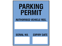 Parking permit label, blue background