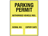 Parking permit label, yellow background