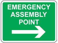 Emergency assembly point, arrow right sign