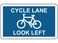 Cycle lane look left sign