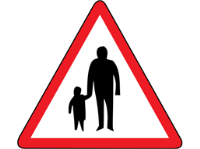 Pedestrians in road ahead sign