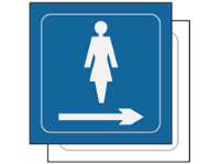 Ladies toilet, arrow right symbol sign.