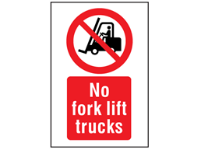 No fork lift trucks symbol and text safety sign.