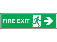 Fire exit arrow right symbol and text safety sign.