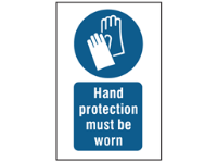 Hand protection must be worn symbol and text safety sign.