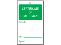 Certificate of conformance tag