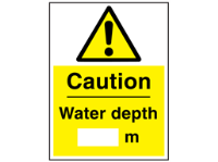 Caution water depth sign.