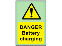 Danger Battery charging photoluminescent safety sign