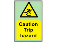 Caution Trip hazard photoluminescent safety sign