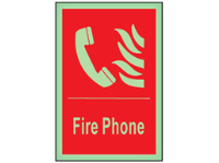 Fire phone symbol and text photoluminescent safety sign