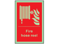 Fire hose reel symbol and text photoluminescent safety sign