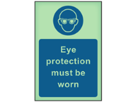 Eye protection must be worn photoluminescent safety sign