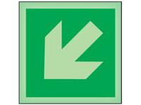 Diagonal arrow left facing down symbol photoluminescent safety sign