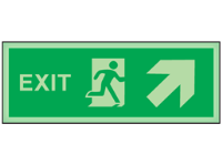 Exit, arrow diagonal facing the right and up photoluminescent safety sign