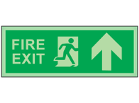 Fire exit, arrow up photoluminescent safety sign