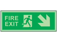 Fire exit, arrow diagonal facing the right and down photoluminescent safety sign