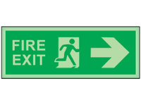 Fire exit, arrow right photoluminescent safety sign