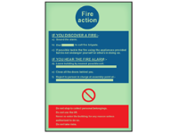 Fire action photoluminescent safety sign