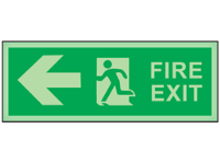 Fire exit, arrow left photoluminescent safety sign