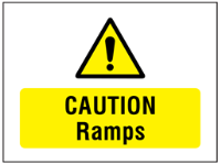 Caution ramps symbol and text safety sign.