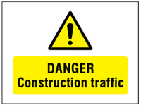 Danger Construction traffic symbol and text safety sign.