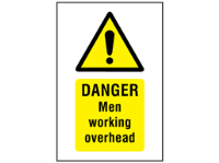 Danger, Men working overhead symbol and text safety sign.