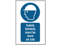 Safety helmets must be worn on site symbol and text safety sign.