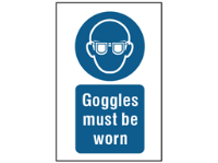 Goggles must be worn symbol and text safety sign.
