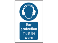 Ear protection must be worn symbol and text safety sign.