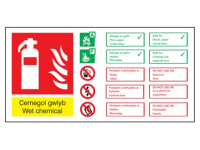 Cemegol gwlyb / Wet chemical extinguisher safety sign.