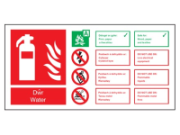 Dwr / Water fire extinguisher safety sign.