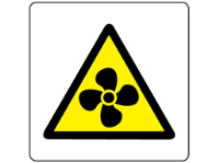 Caution fan hazard warning symbol label.