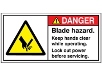 Danger blade hazard keep hands clear while operating label