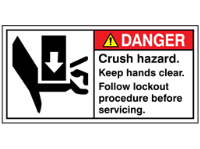 Danger crush hazard keep hands clear label