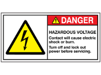 Hazardous voltage contact will cause electric shock or burn label