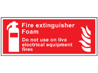 Fire extinguisher foam, Do not use on live electrical equipment fires symbol and text sign.