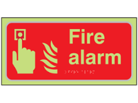 Fire alarm symbol and text photoluminescent sign.