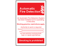 Automatic fire detection system symbol and text sign