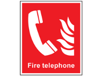 Fire telephone symbol and text safety sign.