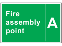 Fire assembly point text safety sign with identifier.