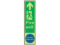 Fire exit, running man left, fire door keep shut fingerplate photoluminescent sign.