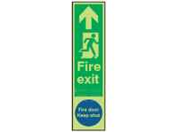 Fire exit, running man right, fire door keep shut fingerplate photoluminescent sign.