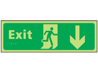 Exit arrow down photoluminescent sign.