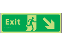 Exit arrow down right photoluminescent sign.