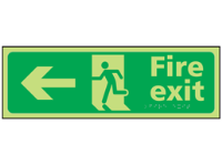 Fire exit arrow left photoluminescent sign.