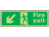 Fire exit arrow down left photoluminescent sign.
