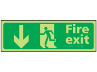 Fire exit arrow down photoluminescent sign.