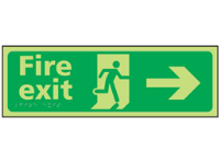 Fire exit arrow right photoluminescent sign.