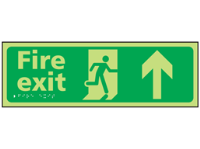 Fire exit arrow up photoluminescent sign.